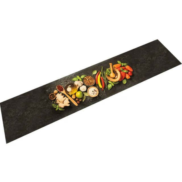 vidaXL Keukenmat wasbaar kruidenprint 60x300 cm fluweel Zwart