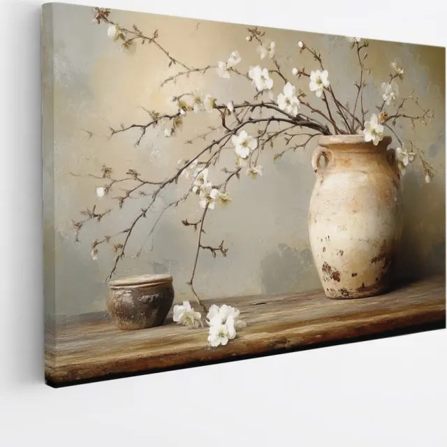 Saammp Canvas Schilderij - Stilleven - Wit - Minimalistisch - Bloemen - 50x40 - Foto op canvas - Wanddecoratie - Muurdecoratie Woonkamer - Kantoor Decoratie Multicolor