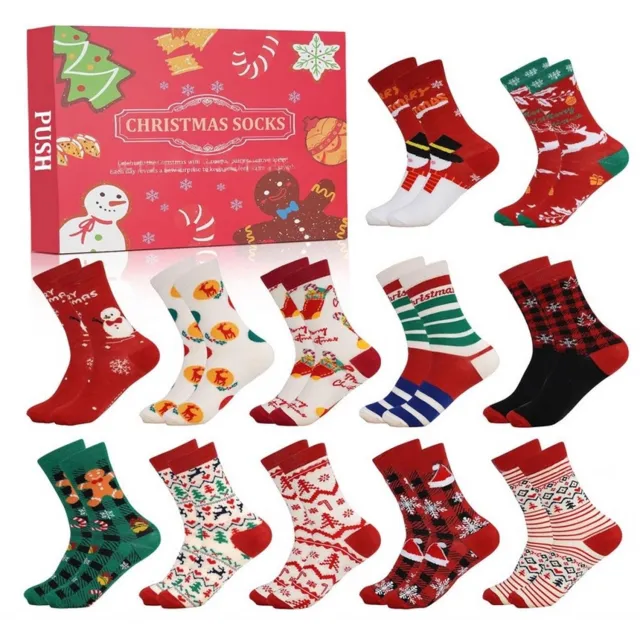 Pyreta 12 Paar- kerst adventskalender - blind boxes - Kerstkousen - Zonder voelbare teennaad - 24 Dagen Kerst Countdown Kalender - Kerst- 2026 Kerstkalender - Adventskalender - kalender 2026 rood
