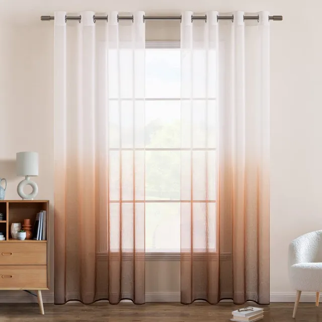 My Ninki ® Gordijnen met Kleurrijk Verloop en Transparante Vitrage voor Slaap- en Woonkamers 145 x 140 cm Set van 2 orje