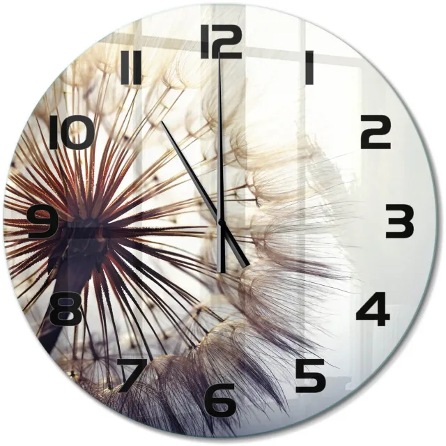 TULUP Wandklok - Paardebloem Klok Glas Met Opdruk - fi60 cm - Wit Moderne Wandklok Glas - Zwarte handen - Ronde Klok - Decoratieve Glazen Klok - Glazen Wandklok Design
