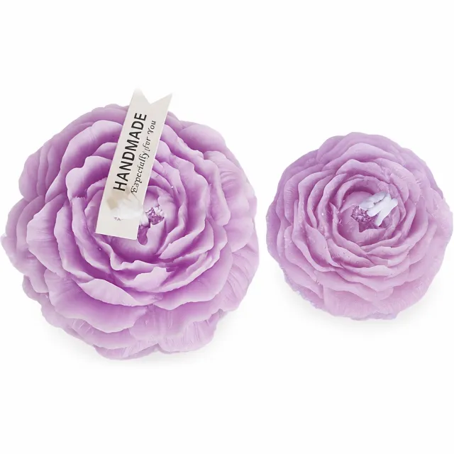 SWGOTA Kleine paarse geurkaars in pioenroosvorm - Lavendel - Handgemaakt van sojawasmengsel - 5,6 x 2,6 cm, 32 g