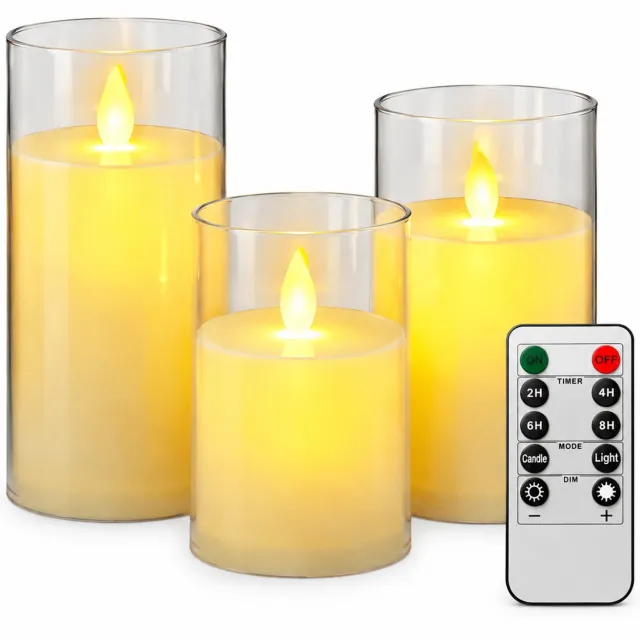 SWGOTA led kaarsen, set van 3 met bewegende vlam en afstandsbediening, ivoor, warm licht, diameter 7,8 cm, hoogtes 10/12,5/15 cm, voor feestelijke tafeldecoratie