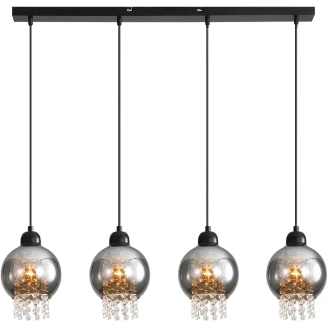 Glitzerlife Hanglampen - 4xE27 - Vintage design - Hoogte verstelbaar - Kristalglas - Ø86cm - Zwart - IJzeren frame - Hanglampen eetkamer woonkamer slaapkamer Diep Zwart