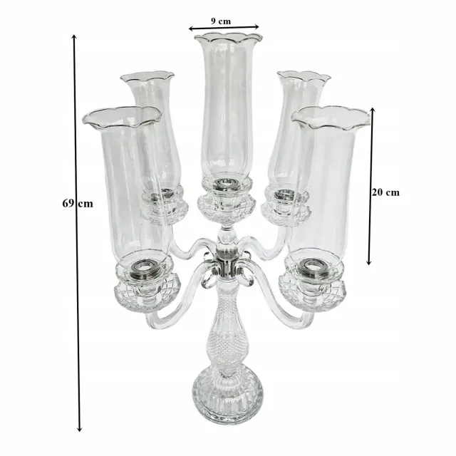 Madex Glazen kandelaar 69 cm, 5 armen, transparant