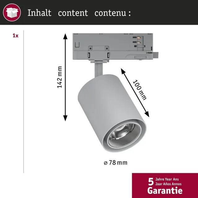 Paulmann 96564 ProRail3 LED-railspot Kratos 36° 1050lm 9W 4000K 230V Zilver railverlichtingssysteem