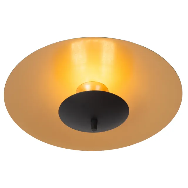 Lucide VULCAN - Plafonnière - Ø 35 cm - LED Dimb. - 1x9W 3000K - Zwart Zwart, Mat Goud / Messing