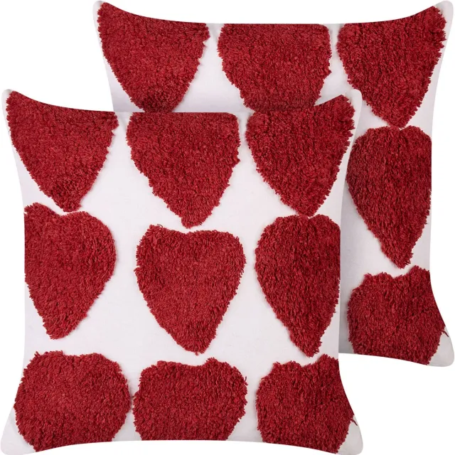 Beliani MINGORA - Sierkussen set van 2 - Rood/Wit - 45 x 45 cm - Katoen