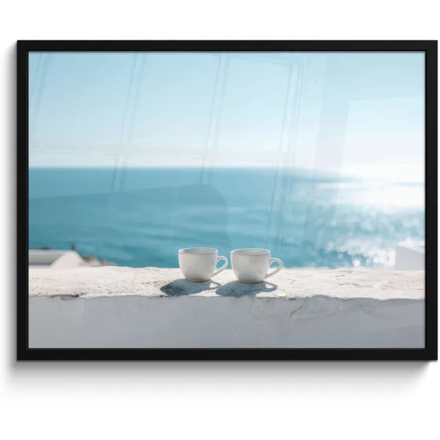 FrameYourWall Poster in lijst - Fotolijst 70x50 cm - Posters - Zee - Koffiekopjes - Zomers - Posterlijst zwart - Decoratie - Wanddecoratie woonkamer - Muurdecoratie slaapkamer