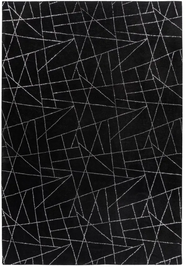 Dutch XXL Hoogpolig Vloerkleed | Tapijt | Bijou | Geometrisch | Zwart/Zilver Zwart / Zilver
