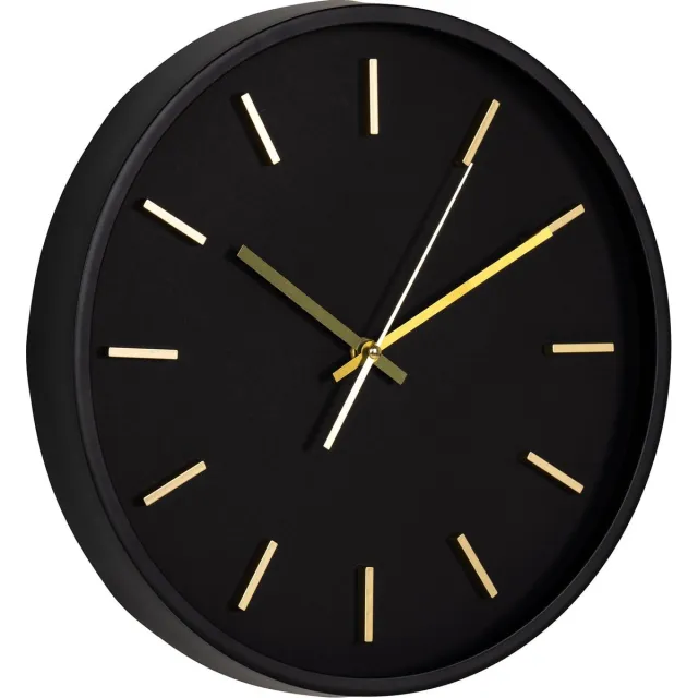 QUVIO Klok – Wandklok – Klokken – Wandklokken – Wandklok – Muurklok – Klok zwart en goud – Zwarte wandklok – Wandklok Kensington – ø35 cm – Zwart