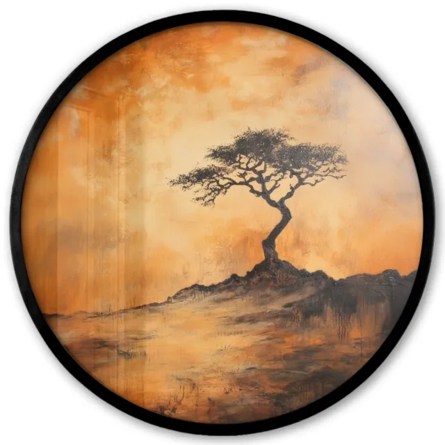 FrameYourWall Poster in lijst Rond - Fotolijst 40x40 cm - Posters - Boom - Landschap - Oranje - Ronde posterlijst zwart - Decoratie - Wanddecoratie woonkamer - Muurdecoratie slaapkamer