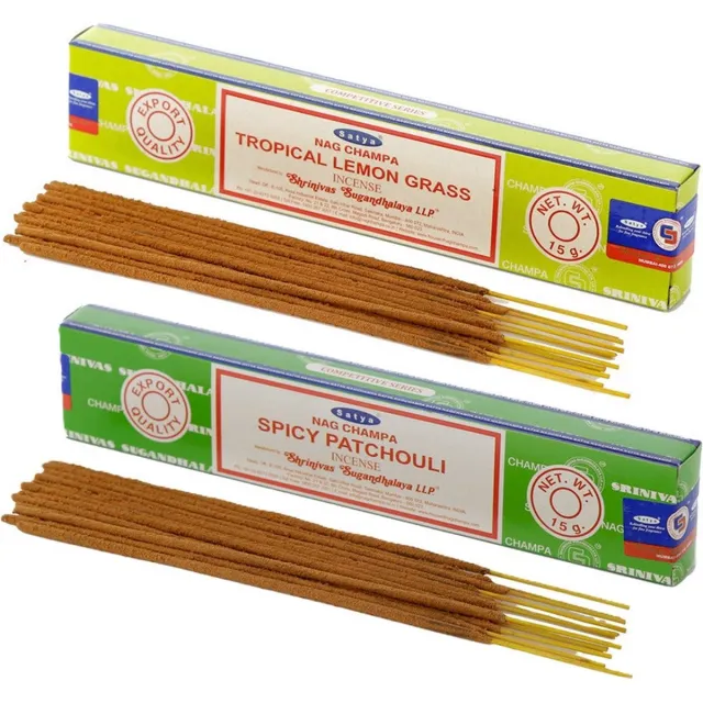 Satya Wierook cadeaus set - 2x geurstokjes - Citroengras en Patchouli geur - Meditatie Fluor groen