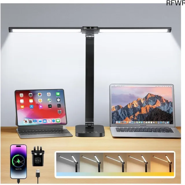 RFWR Bureaulamp met 10 Helderheidsniveaus en 5 Kleuren – Flexibele Daglicht Tafellamp voor Studie Wit