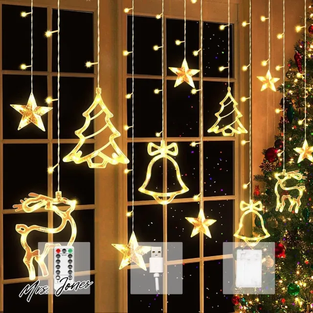 Mrs. Jones Led-lichtsnoer Kerstmis 2024 35 m lichtgordijn batterij USB timer 8 modi binnen buiten decoratie balkon feest bruiloft. .