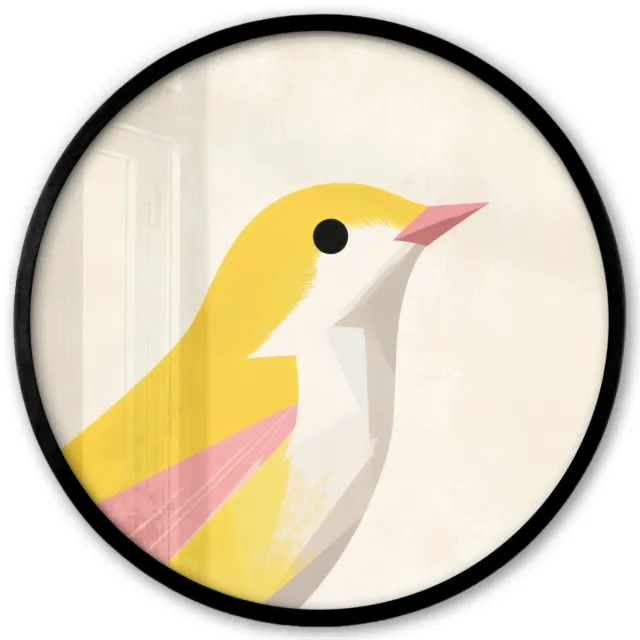 FrameYourWall Poster in lijst Rond - Fotolijst 40x40 cm - Posters - Vogel - Minimalistisch - Geel - Ronde posterlijst zwart - Decoratie - Wanddecoratie woonkamer - Muurdecoratie slaapkamer