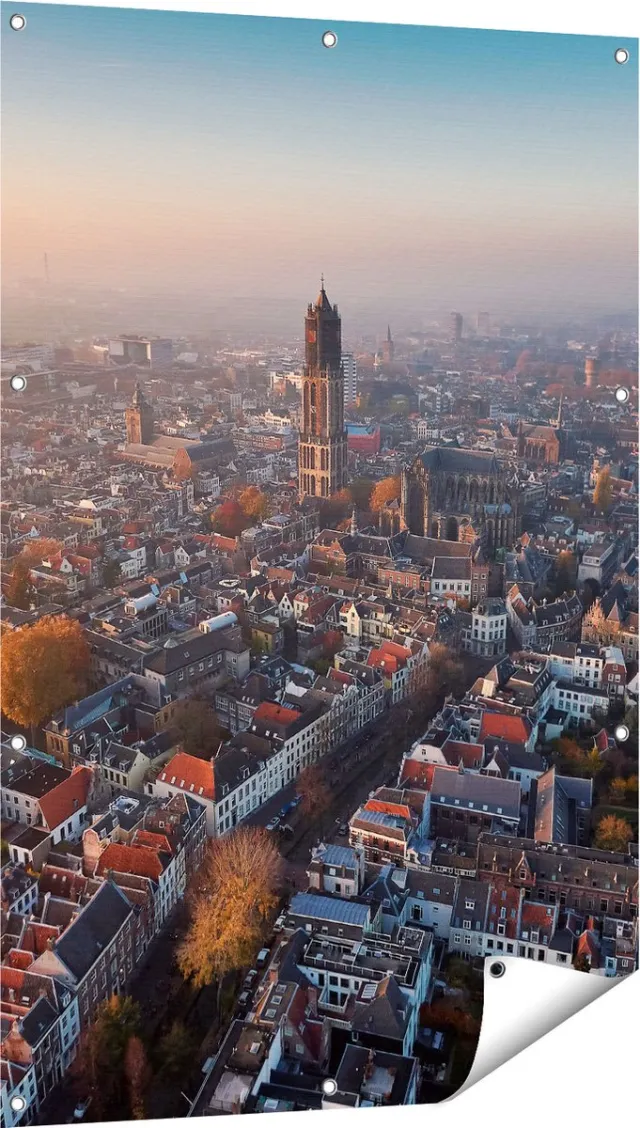 Gards Tuinposter Utrecht vanuit de Lucht - 80x120 cm - Tuindoek - Tuindecoratie - Wanddecoratie buiten - Tuinschilderij Multikleur