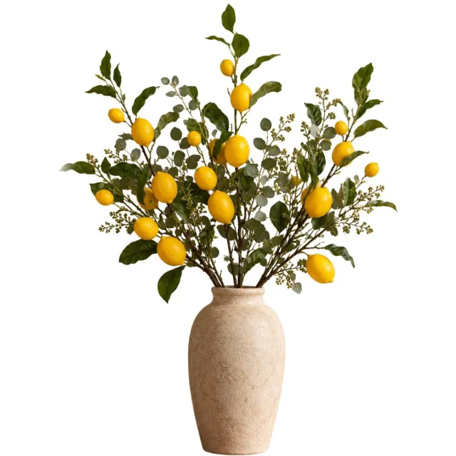 Mica Decorations Kunstplant takken Lemons - 3x - H104 cm - groen/geel - kunststof - lange siertakken - fruit - citroenen - citrus