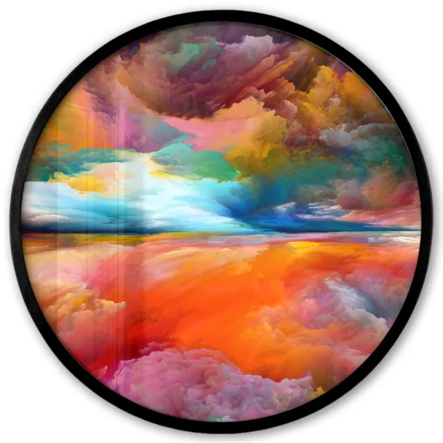 FrameYourWall Poster in lijst Rond - Fotolijst 40x40 cm - Posters - Schilderij - Olieverf - Abstract - Wolken - Ronde posterlijst zwart - Decoratie - Wanddecoratie woonkamer - Muurdecoratie slaapkamer Multicolor