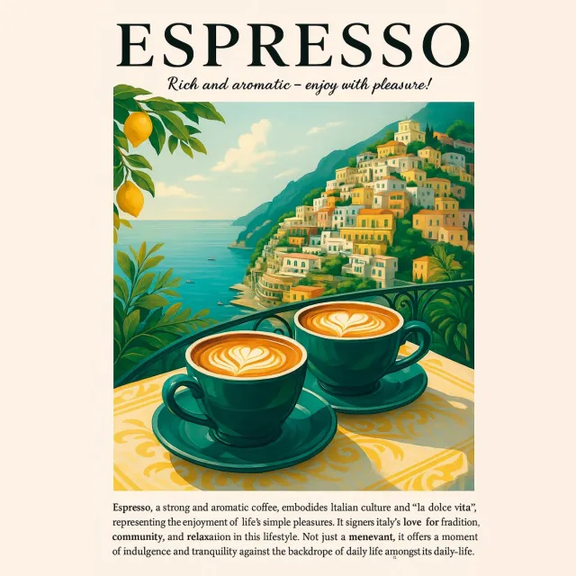 La Dolce Vita Espresso Poster Ingelijst– A3 Formaat 30x40cm – Zwarte Lijst Inbegrepen – Italiaanse Koffie Wanddecoratie