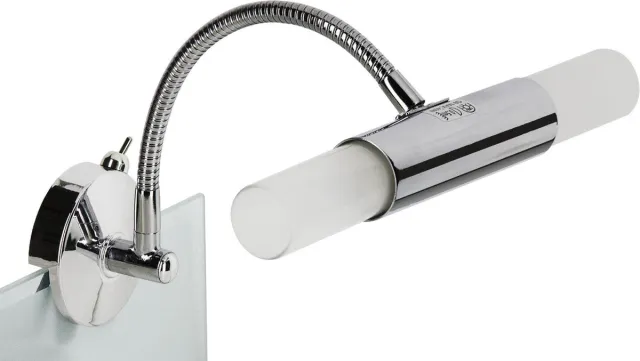 Trango Modern 2-vlam LED-spiegellamp 2162-028B *FLEXI* spiegelcliplamp met draaibare flexarm in chroom incl. 2x G9 LED-lamp - 2x gesatineerd glas & AAN/UIT-schakelaar – spiegellamp 2-vlams Chroom