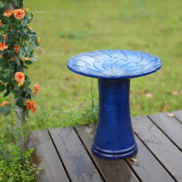 MODENUIT Keramiek Vogelbad – Diameter 43 cm, Hoogte 45 cm – Glanzend Koningsblauw – Weer- en Vorstbestendig voor Tuin