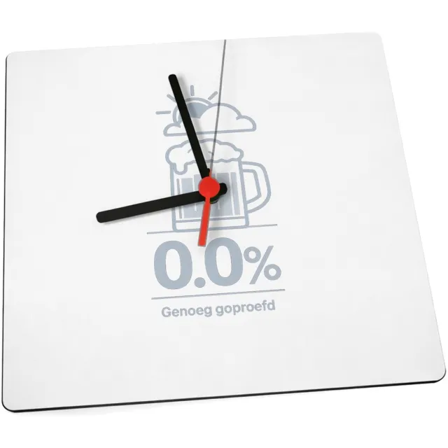 Mr Cadeautjes Klok 19 x 19 - design Een weerbericht-grap rond koffie in plaats van bier, met een | cadeau wit