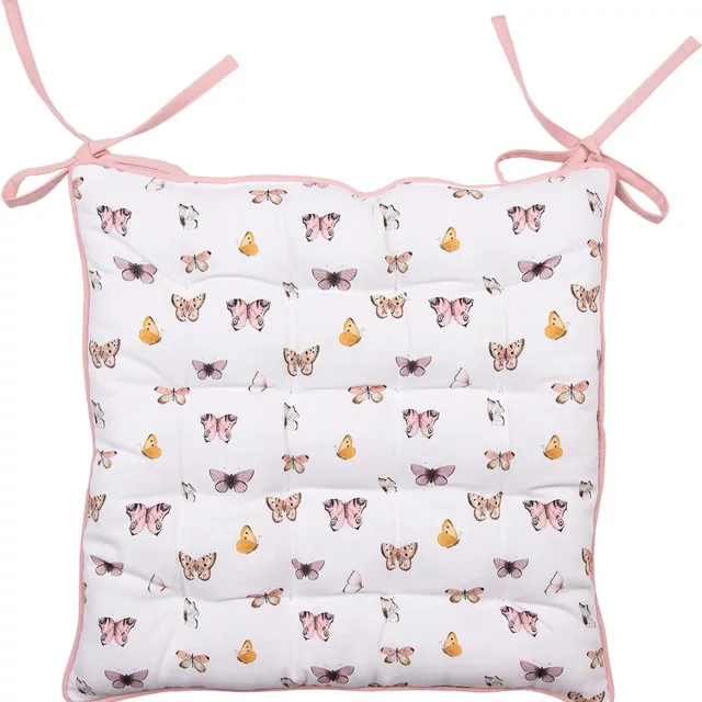 Clayre & Eef Stoelkussen Foam 40x40x4 cm Beige Roze Katoen Vlinders