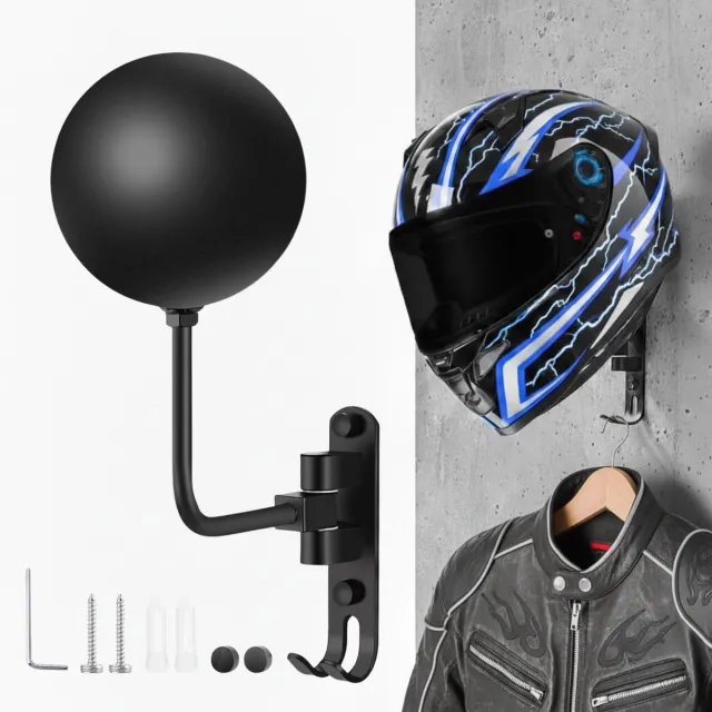 Naleo Helmhouder - Helm Kapstok - Helm Houder - Helmhouder Motorhelm - Helmhouder Wandsteun - Helm Standaard - Motorhelm Houder - Helmhouder Muur Met Kapstok Zwart