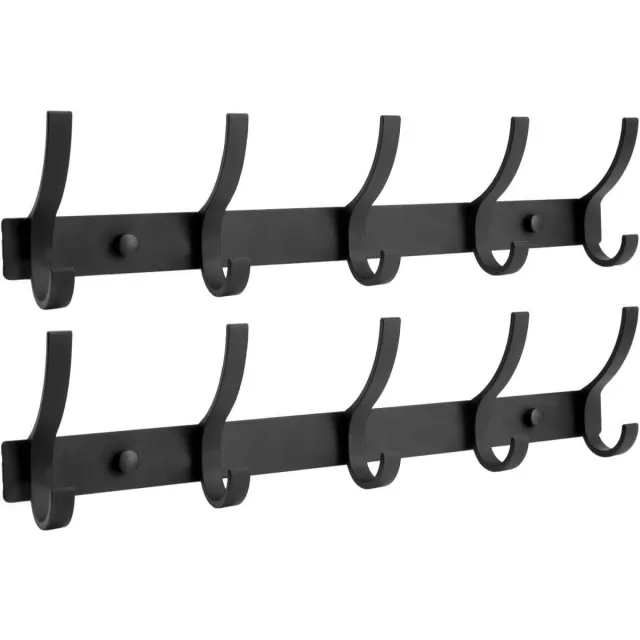 GelldG Wandkapstok - Kapstok Hangend - RVS Metaal - 10 Hangers - Industrieel - 32 cm - Kapstok Zwart - Geschikt voor het opbergen van jassen, handdoeken en mutsen.