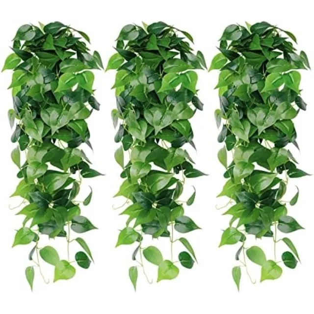 PromoHome Kunstmatige Hangplanten Set van 3 - 100 cm Lange Nep Klimop Planten voor Binnen en Buiten - Muur Decoratie voor Huis, Kamer, Bruiloft en Feest Groen-3