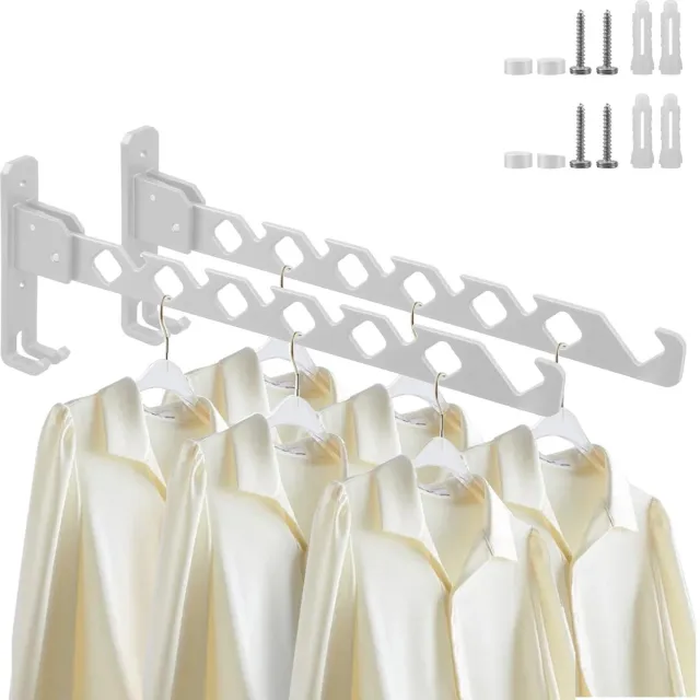 Ibenzoa Innovatieve Inklapbare Aluminium Kledingstangen voor Wandmontage met Haken - Set van 2 Stuks, Wit