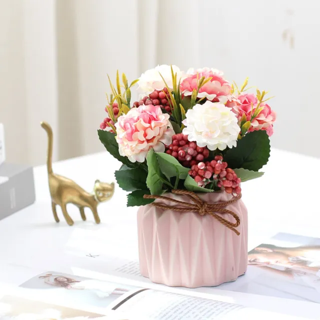 ibettertec Kunstbloemen in Pot - Roze Hortensia - Keramische Vaas
