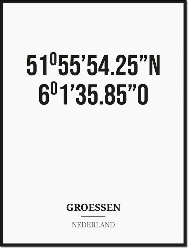 Studio216 Poster/kaart GROESSEN met coördinaten zwart, wit