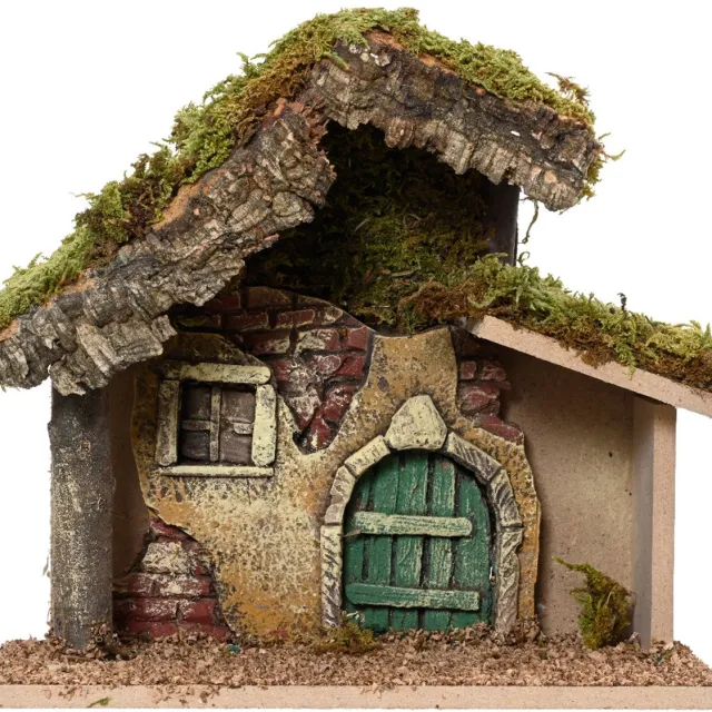 Decoris Lege kerststal – 23 x 11 x 21 cm – hout/mos – zonder beelden - kerststalletjes Bruin