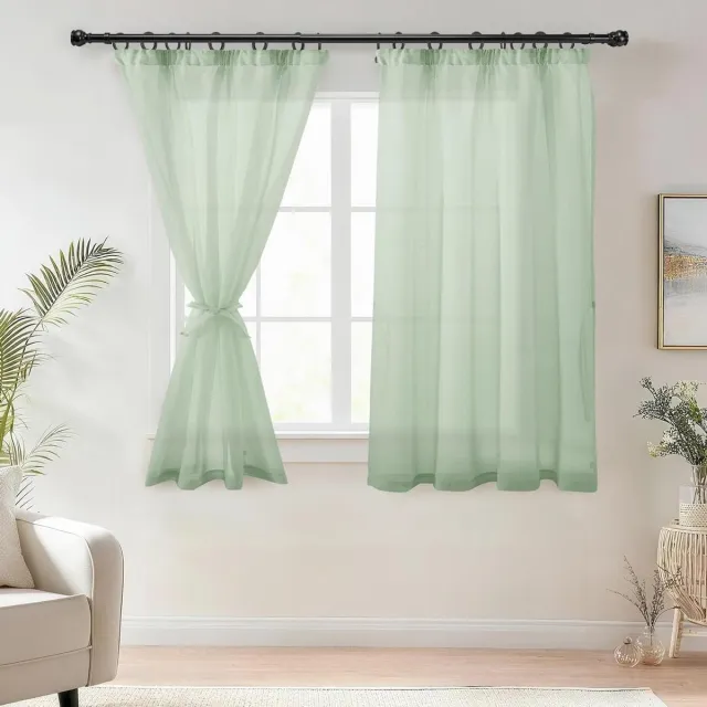 ShawnQ Voile Gordijnen - Linnenlook Gordijnen - Woonkamer Decoratie - Met Plooiband - 145 x 140 cm - Groen