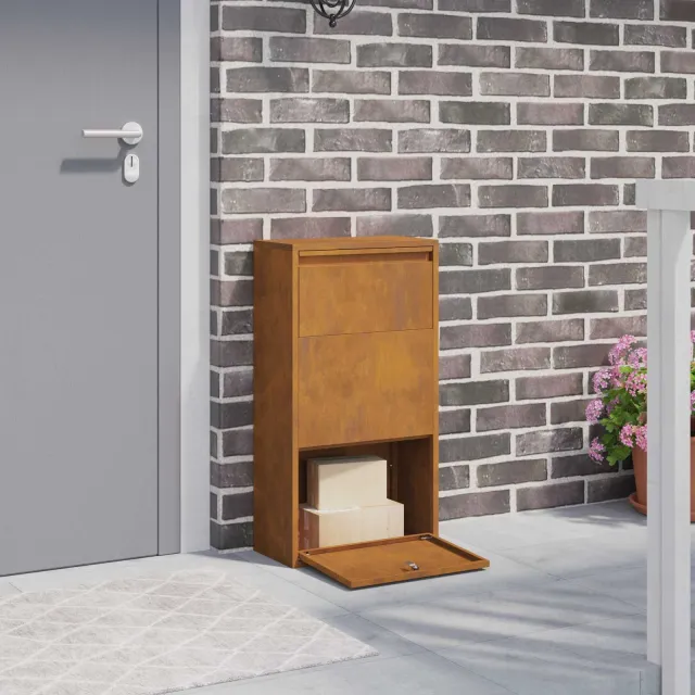 vidaXL Pakket inwerp box met slot Roestig 44 x 22 x 82 cm Cortenstaal Bruin
