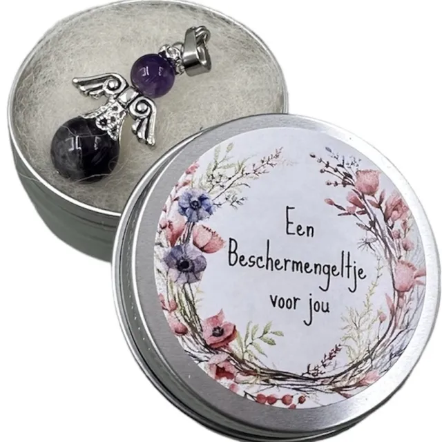 VanKarina Een beschermengeltje voor jou, amethyst,edelsteen,troost,verdriet,zorgen,engel,beschermengel,klein kadootje,beterschap,sterkte,bescherming paars