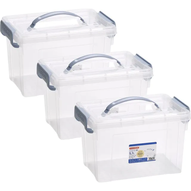 PLASTICFORTE Opslagbox AZUL serie - 3x - met deksel - transparant - 5.7 liter - 28 x 20 x 17 cm - kunststof - opbergdoos - opbergen
