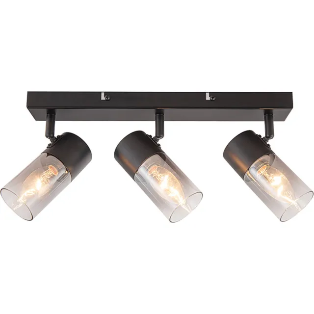 Olucia HUY - Plafondlamp - Zwart / Grijs - 3L - Vorm: Rechthoek