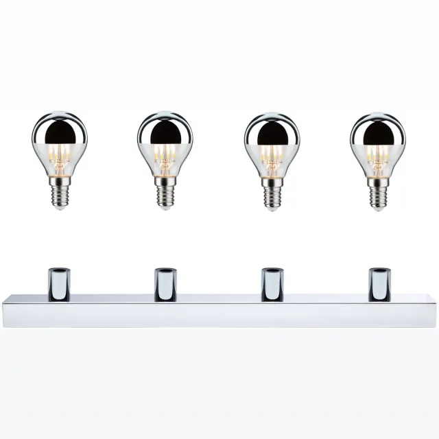 Paulmann Set LED-spiegellamp Regula II Inclusief fluorescentielampen 4-vlammig IP44 E14 2700K 4x440lm 230V 4x4,8W dimbaar Chroom, Kopspiegel zilver