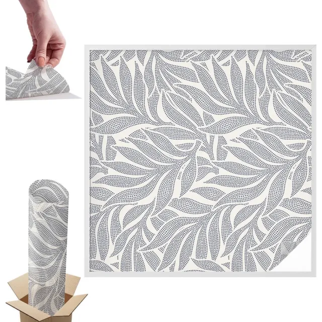 TULUP Raamfolie Anti inkijk - Bladdruppels Anti inkijk Raamfolie - 100x100 cm - Grijs Raamfolie Tegen inkijk - Zelfklevende Anti inkijk Folie Glas in Lood - Voor de woonkamer, slaapkamer en kantoor - Zonwerende Raamfolie Glas in Lood Grijs - Bladdruppels