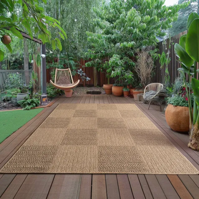 Muratap Timber Lorium Buitenkleed – Indoor & Outdoor, Jute-Look Vloerkleed, Weerbestendig, Tuin, Balkonkleed - Beige
