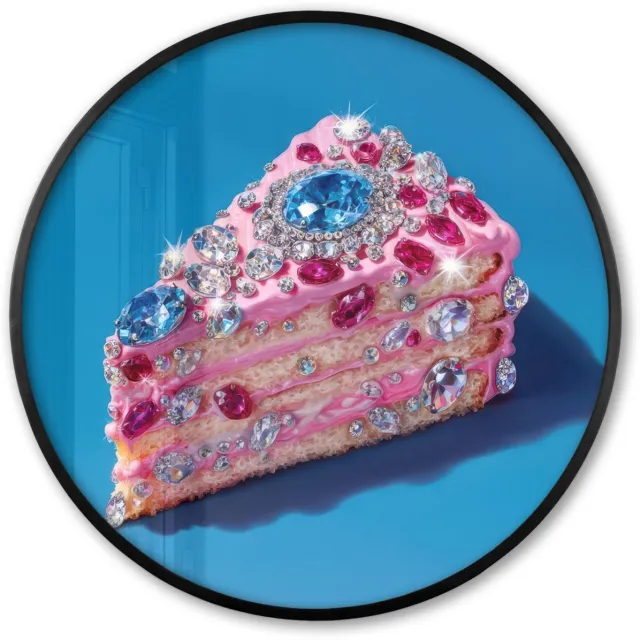 FrameYourWall Poster in lijst Rond - Fotolijst 80x80 cm - Posters - Taart - Edelstenen - Glitters - Roze - Ronde posterlijst zwart - Decoratie - Wanddecoratie woonkamer - Muurdecoratie slaapkamer