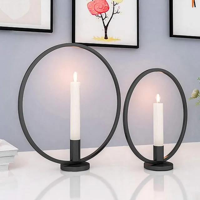 whiqutey Cirkel-Kaarsenhouder-Kandelaar-Teelichthouder-Vintage-Modern-Decoratief-Centraal-Tafel-Haard-Bruiloft-Huiswarming-Cadeau-Zwart