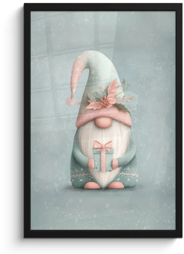 FrameYourWall Poster in lijst - Fotolijst 40x60 cm - Posters - Kerstgnome - Cadeau - Groen - Posterlijst zwart - Decoratie - Wanddecoratie woonkamer - Muurdecoratie slaapkamer - Kerstversiering - Kerstdecoratie voor binnen - Kerstmis
