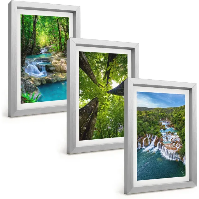 TULUP 4-Delige Schilderij Set - Watervallen in een groen bos met kristalhelder water. - 20 x 30 cm - Stijlvolle Muurdecoratie - Slaapkamer Zilveren lijst