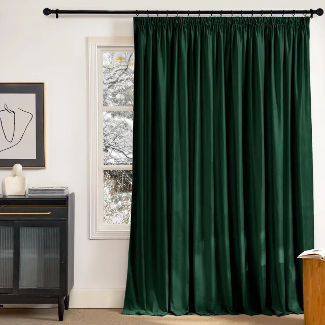 Famanu Gordijnen voor slaapkamer met plooien, zwarte, thermische woonkamer gordijnen van fluweel (300 g/m²), 300B x 260H cm, donkergroen, luxe uitstraling en uitstekende drapering, ideaal -efficiëntie