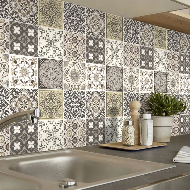 Ambiance Sticker Muurstickers - Zelfklevende tegelmuurstickers voor keuken en badkamer - 9 cementtegelstickers - 9 stickers 20x20cm Multi color