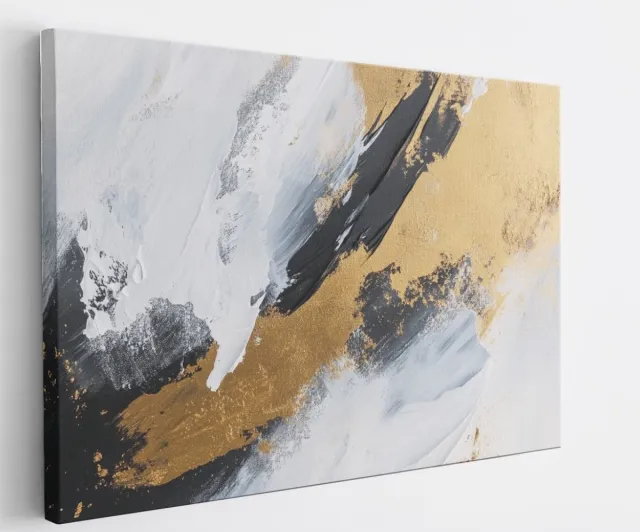 Saammp Canvas Schilderij - zwart goud patroon - Abstract kunstwerk - 90x60 - Foto op canvas - Wanddecoratie - Muurdecoratie Woonkamer - Slaapkamer decoratie - Canvas Print Multicolor